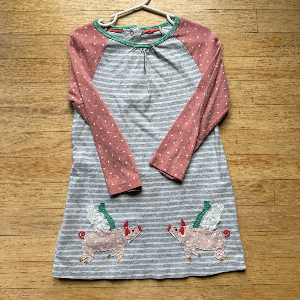 MB Striped Dress with Flying Pig Appliqué